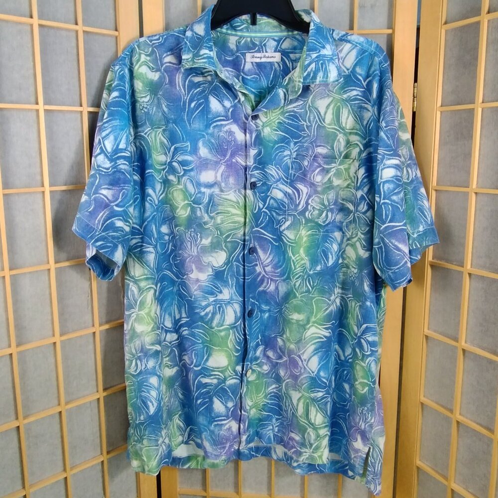 Tommy Bahama Hazy Hibiscus Island Zone Hawaiian Camp Silk/Cool Max Shirt Size L